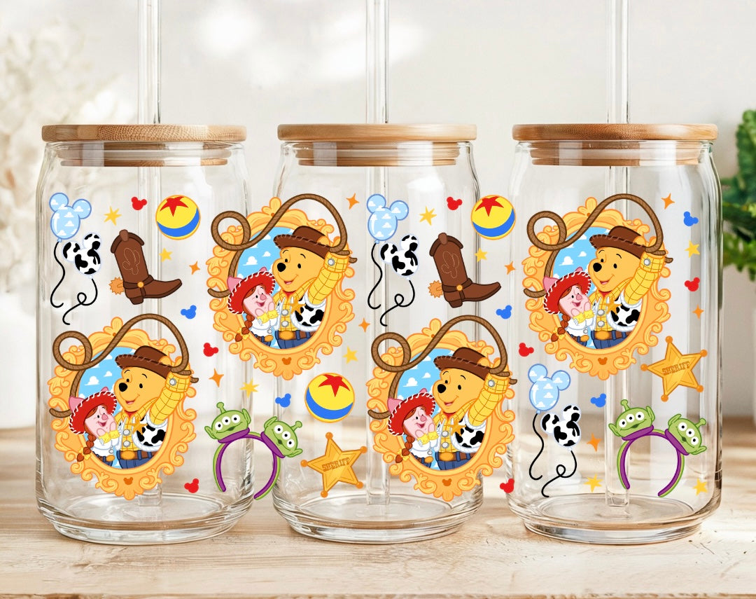 Cowboy Bear 16oz glass can cup