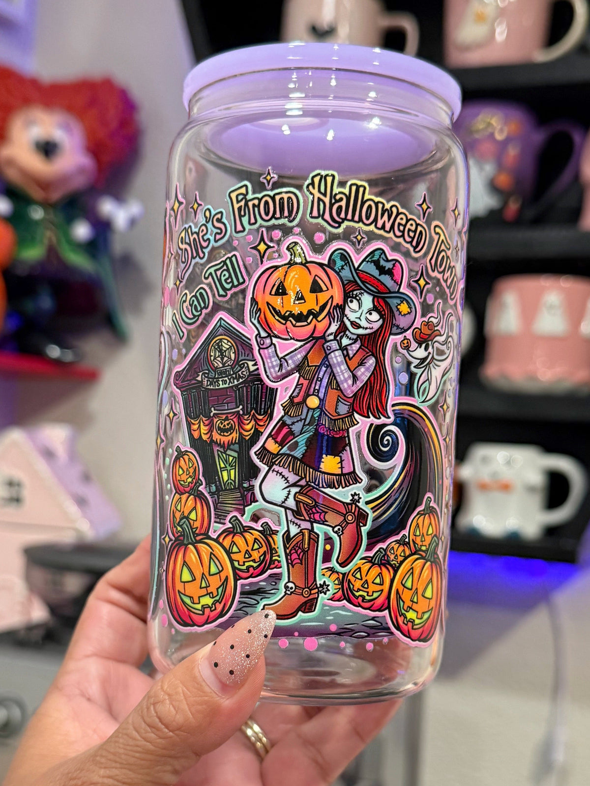 She's from Halloween Town 16oz glass can cup