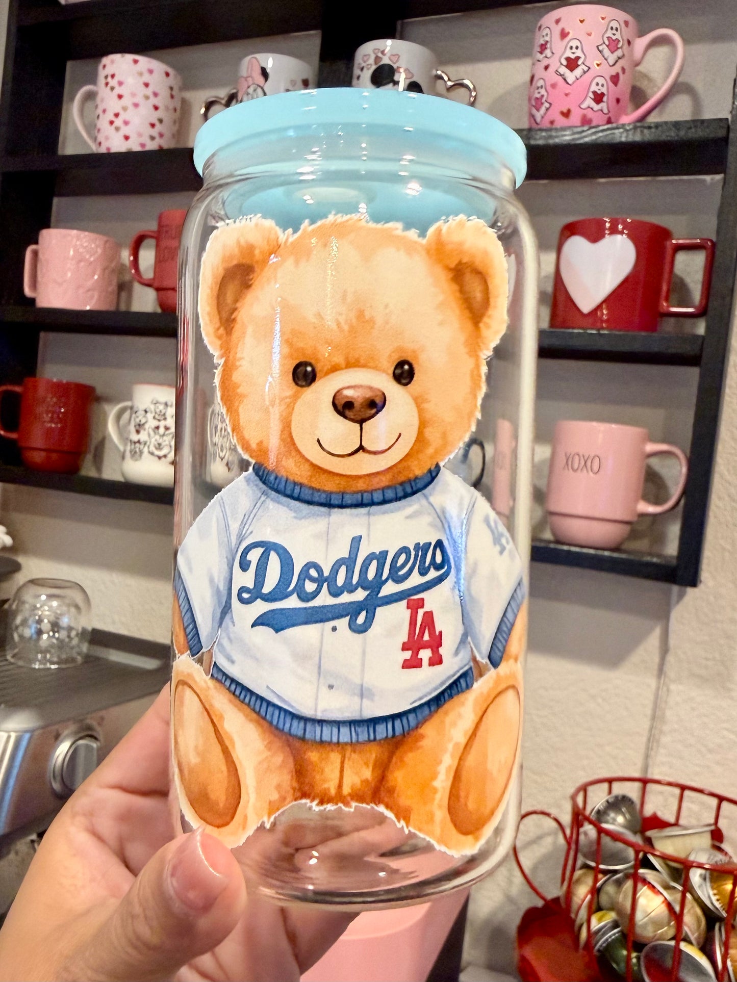 LA Teddy Bear 16oz glass can cup