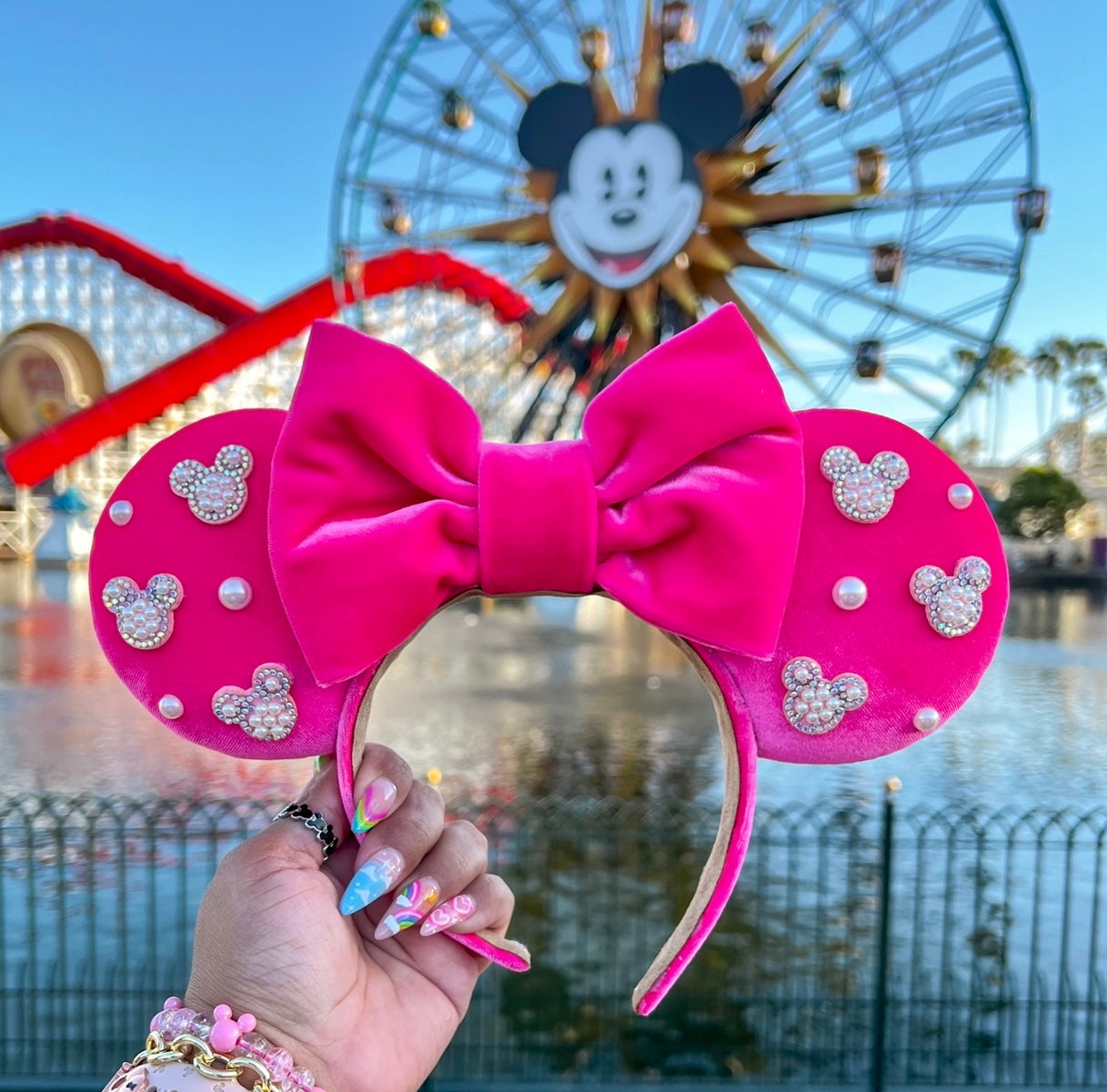Neon Pink Pearled Velvet Ears