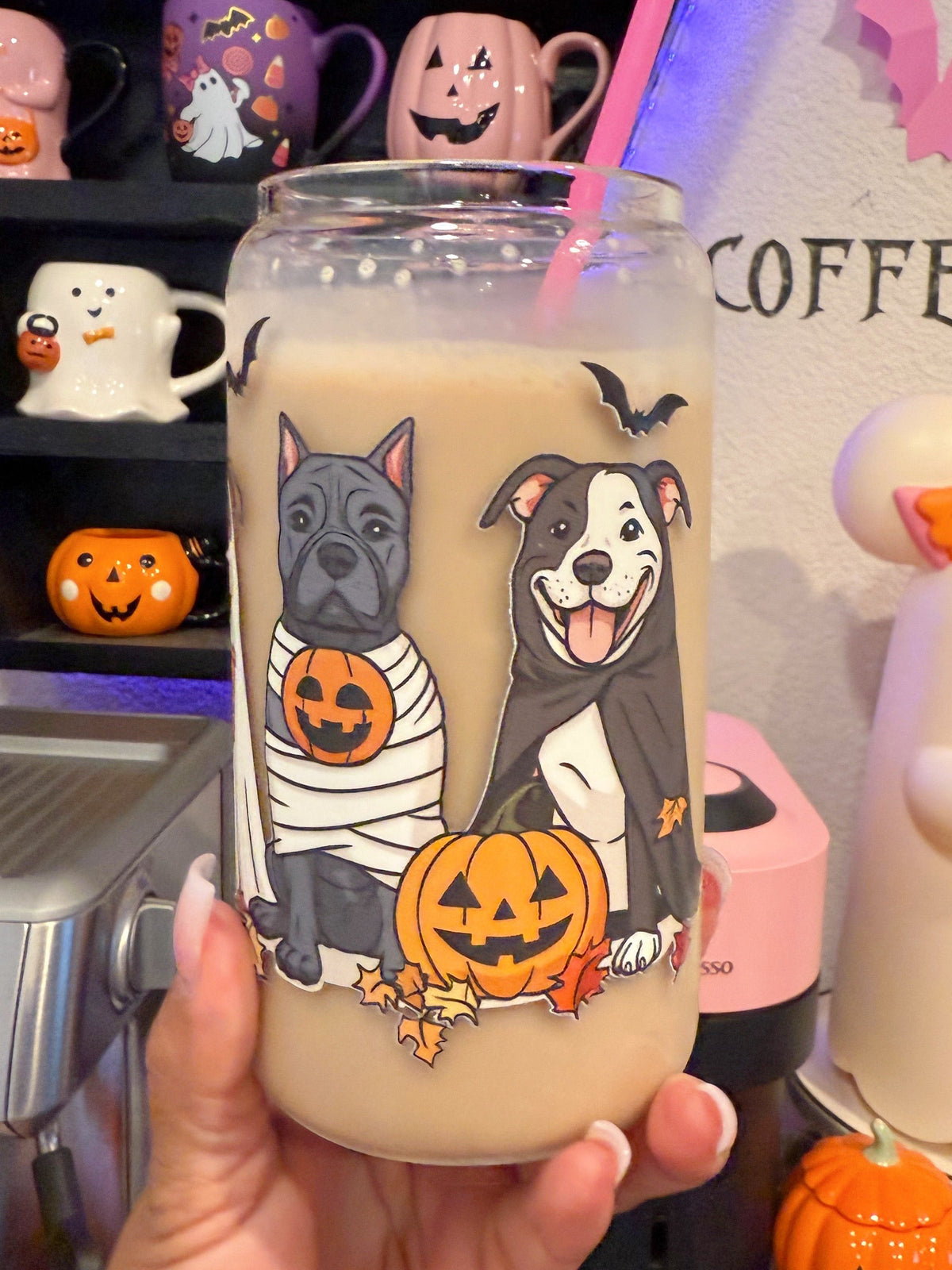 Halloween Pitties 16oz glass can cup