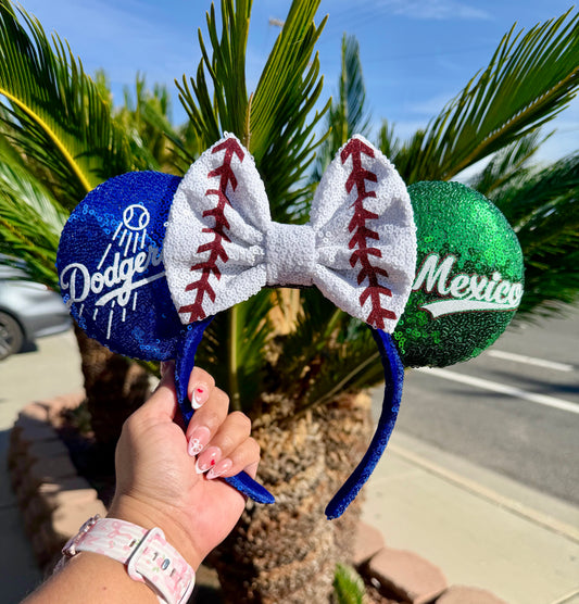 LAD & Mexico Ears w/ White Baseball Bow