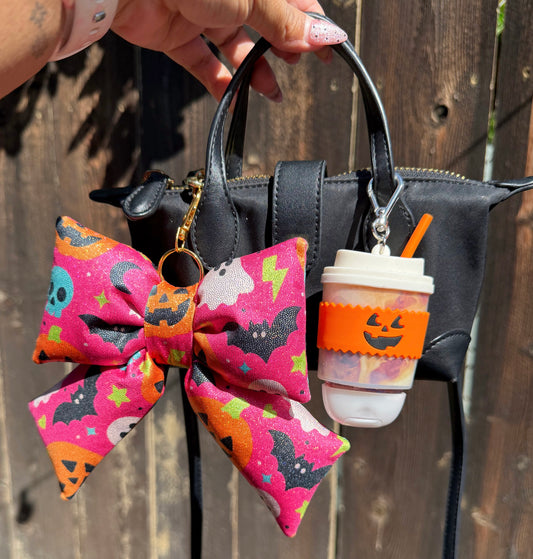 Holographic Pink Halloween Bow Charm