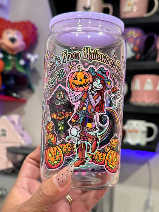 She's from Halloween Town 16oz glass can cup
