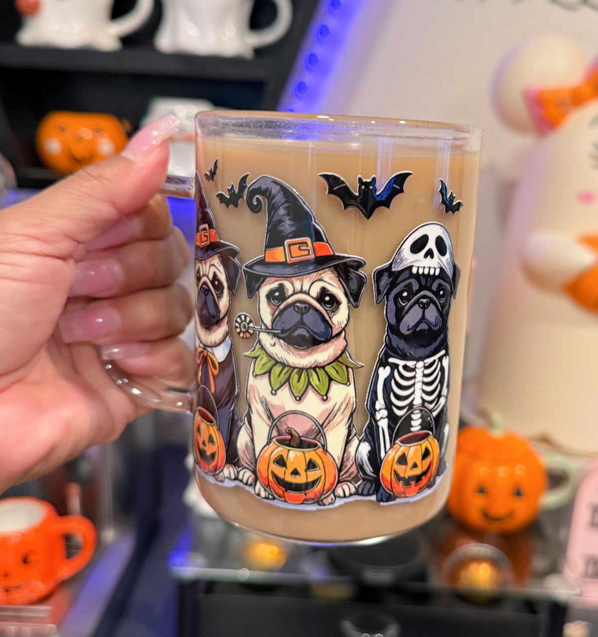 Halloween Pugs 16oz frosted glass mug