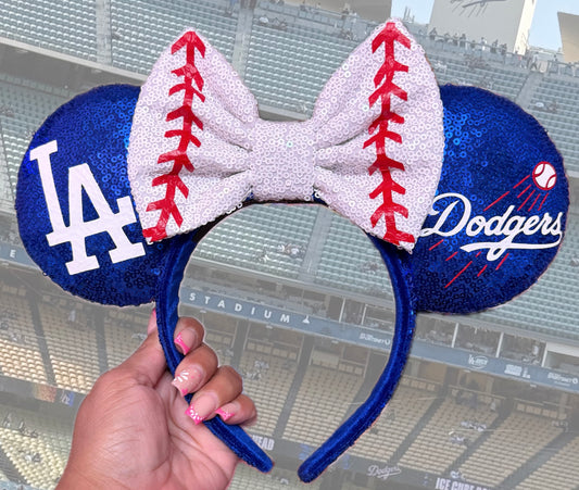 LA Boys in Blue Ears w/ White Baseball Bow