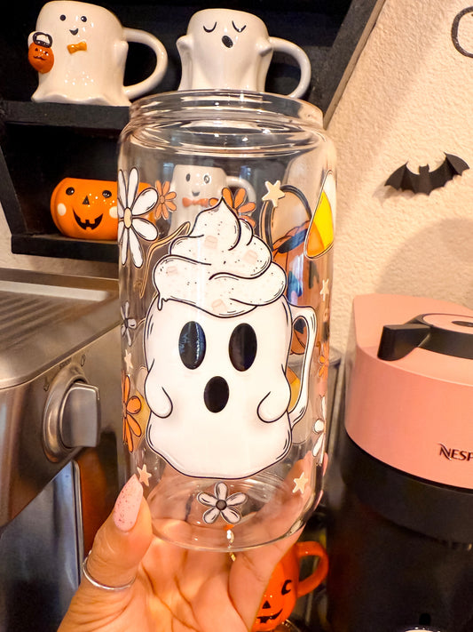 Halloween Floral Ghosty 16oz Can Cup