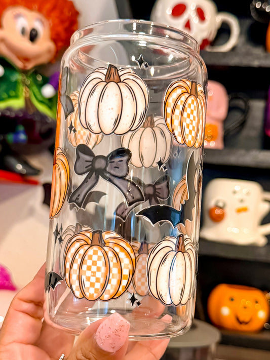 Pumpkins, bows & bats 16oz Can Cup