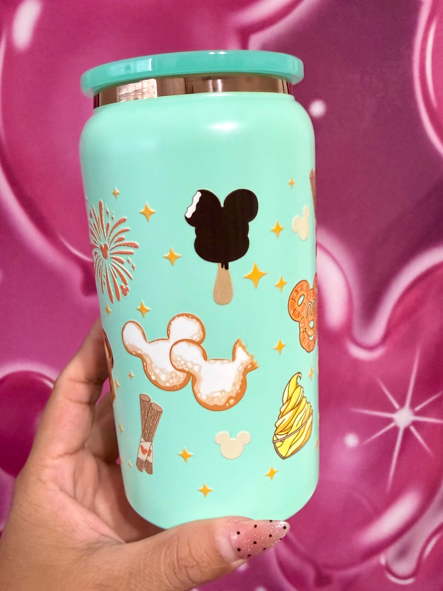 Light Aqua park snacks stainless steel 16oz cup RTS