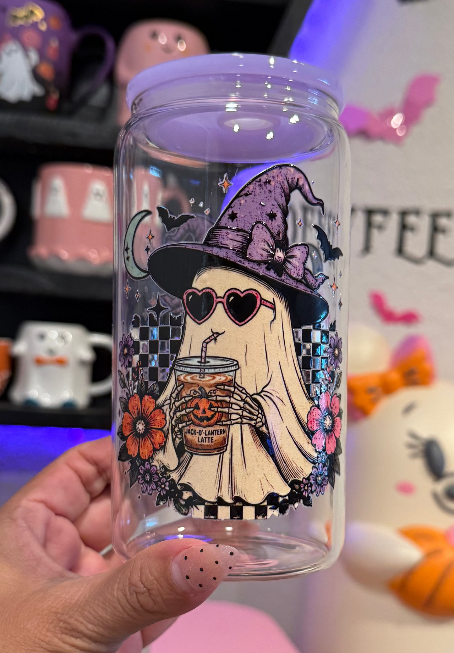Witchy Ghost 16oz glass can cup