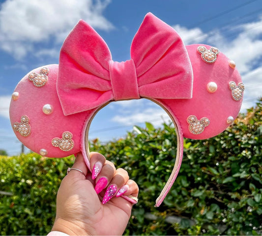Coral Pink Pearled Velvet Ears