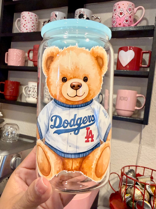 LA Teddy Bear 16oz glass can cup