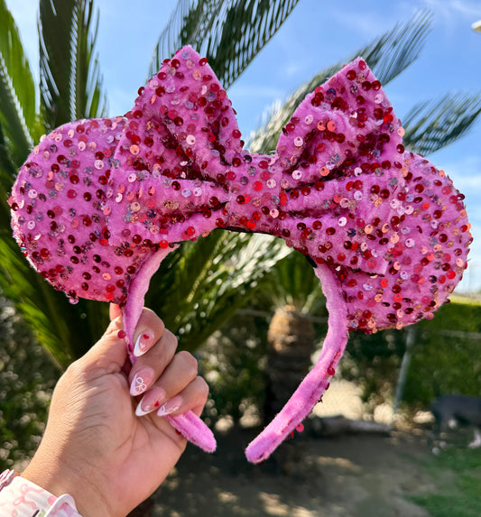 V-Day Pink Red Sequin Velvet Ears