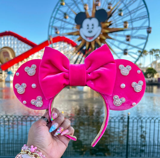 Neon Pink Pearled Velvet Ears
