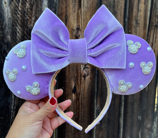 Lavender Pearled Velvet Ears