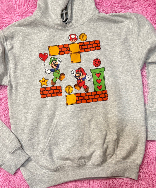 Super Bros Hearts Adult Unisex Hoodie